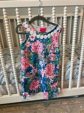 Lilly Pulitzer Blue Floral Sleeveless Shift Dress with Pink Blooms